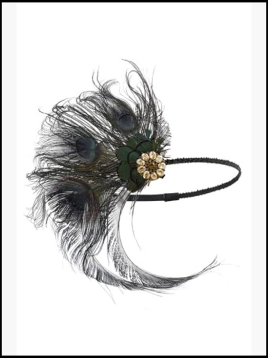 Flapper Peacock Feather Headband Roaring 20s Beaded Gatsby Costume Hair